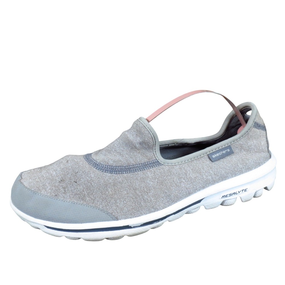 Skechers Gray Slip-On Flats with Pink Elastic Strap